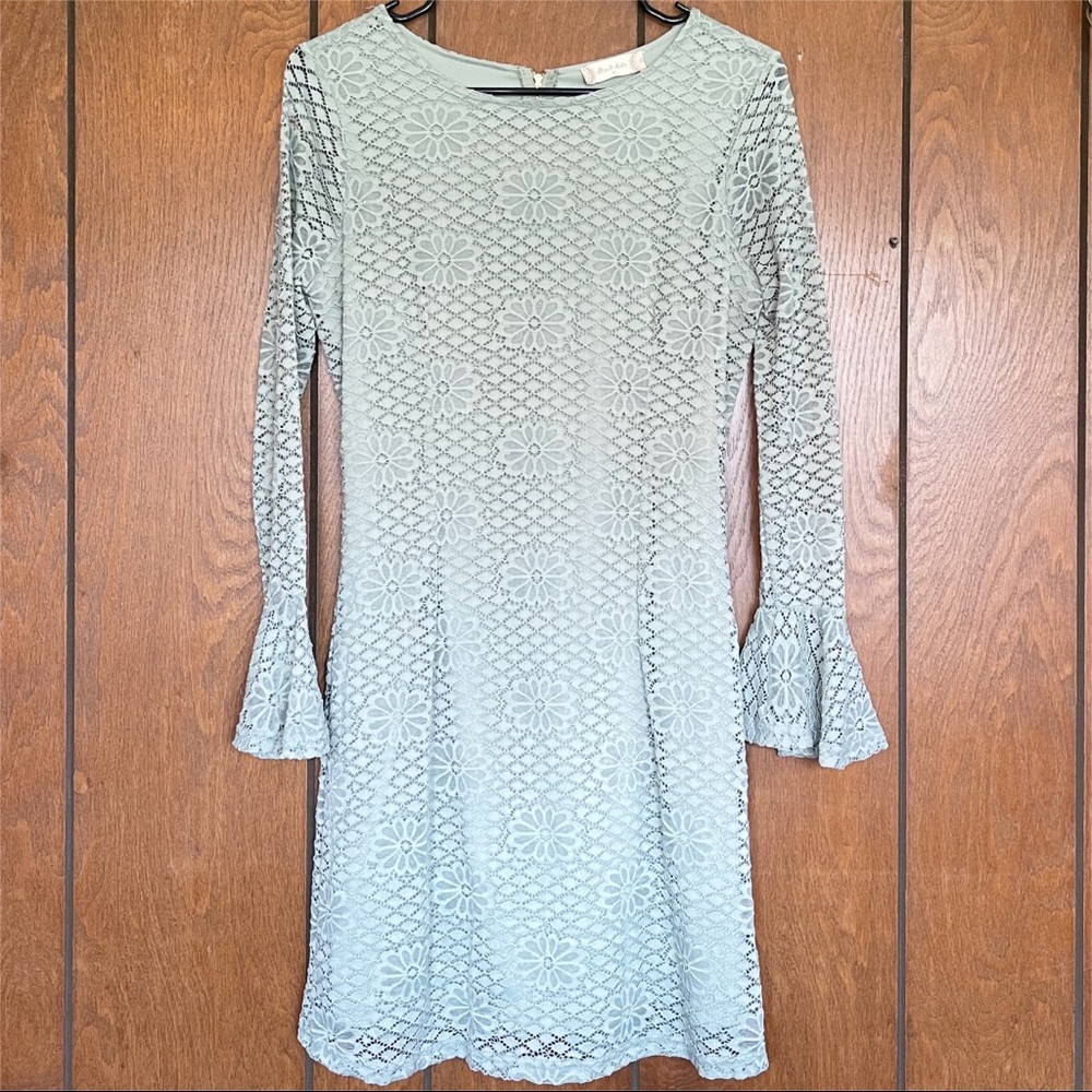 Altar’d State Green Crochet Lace Bell Sleeve Mini Dress